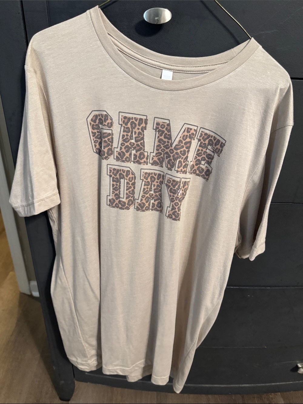 Bella Canvas Beige Short-Sleeve Tee with Leopard 'GAME DAY' Graphic